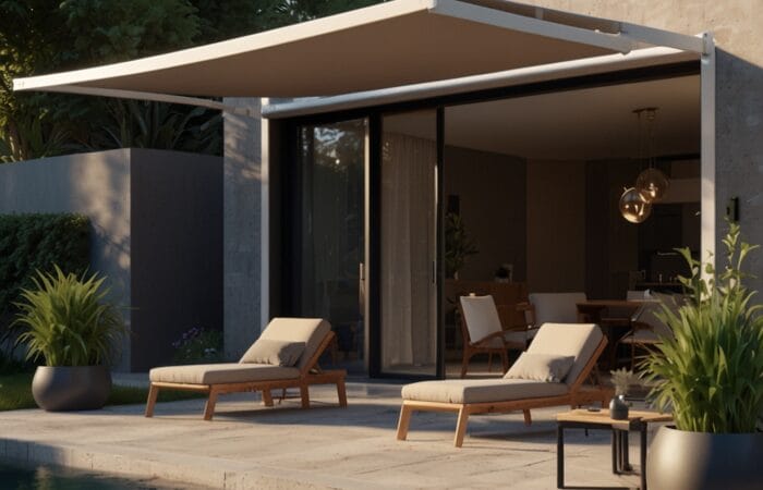 Tende a braccia estendibili, casa moderna in Ticino